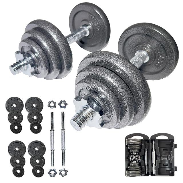 SPORTINATOR Machine Kurzhantel-Set mit verchromten Stangen und gusseisernen Scheiben in einem passenden Koffer