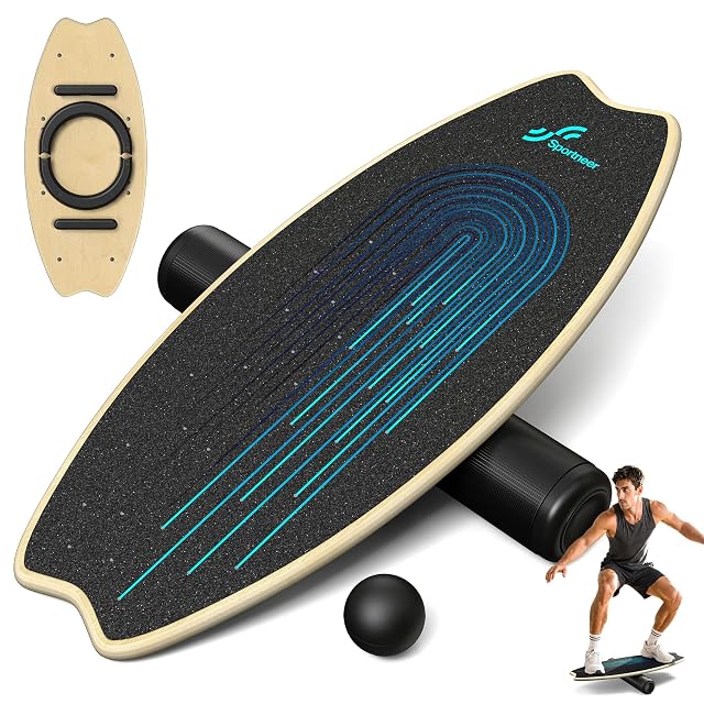 Sportneer Balance Board aus Birke mit Walze, Ball und magnetischen Endanschlägen