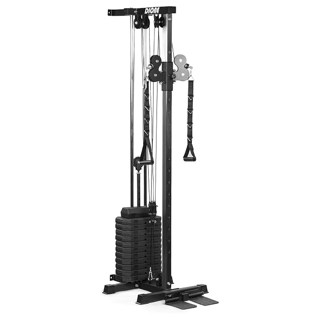 Dione CW60 einzelne schwarze Säule mit offenem Steckgewichtsblock am Fuß, D-Griff und Schlaufe hängend
