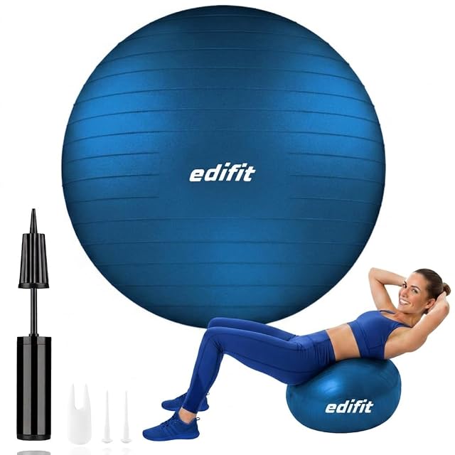 EDIFIT blauer gerippter Ball mit dem Namen quer auf der Vorderseite, daneben eine schwarze Stabpumpe und zwei Düsen