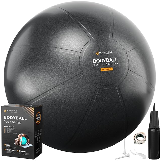 MANTRA SPORTS Gymnastikball mit matter rutschhemmender Oberfläche, Pumpe und Ersatzventilstopfen