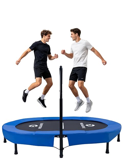Welmotive dunkelblaues ovales Fitnesstrampolin mit achtfüßigem Rahmen und Haltestange