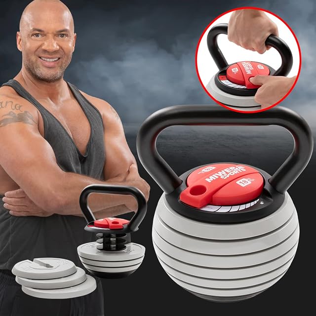 Miweba Sports KB-300 verstellbare Kettlebell in Hellgrau mit Gummiboden