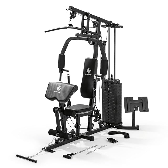 FitEngine Multifunktions-Heimstudio mit Latstange, Gewichtsblock und Beinrollen
