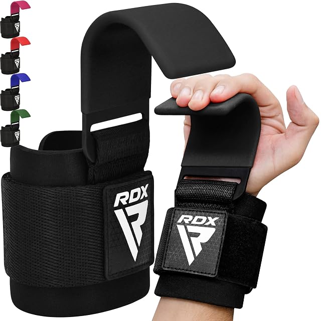 RDX schwarze Zughaken mit gummiüberzogenen Stahlhaken und gepolsterten Handgelenkbändern aus Nylon