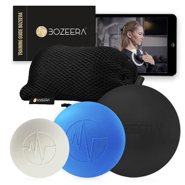 Bozeera Satz aus drei Lacrosse-Massagebällen aus Gummi in drei Größen mit einem Beutel