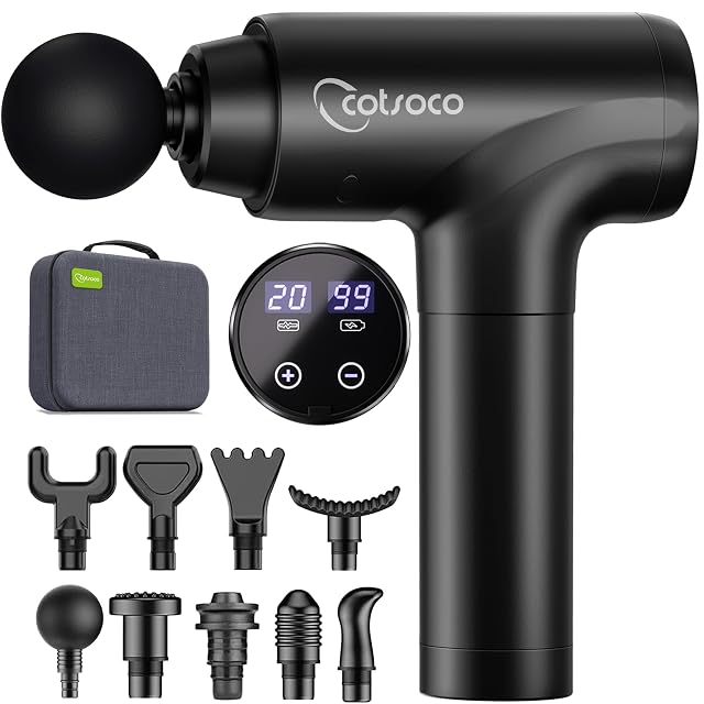 cotsoco M784 Percussion-Massagepistole mit LED-Touchscreen und neun Aufsätzen