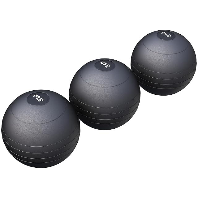 GORILLA SPORTS Satz aus drei schwarzen Slam Balls aus Gummi mit 3, 5 und 7 kg
