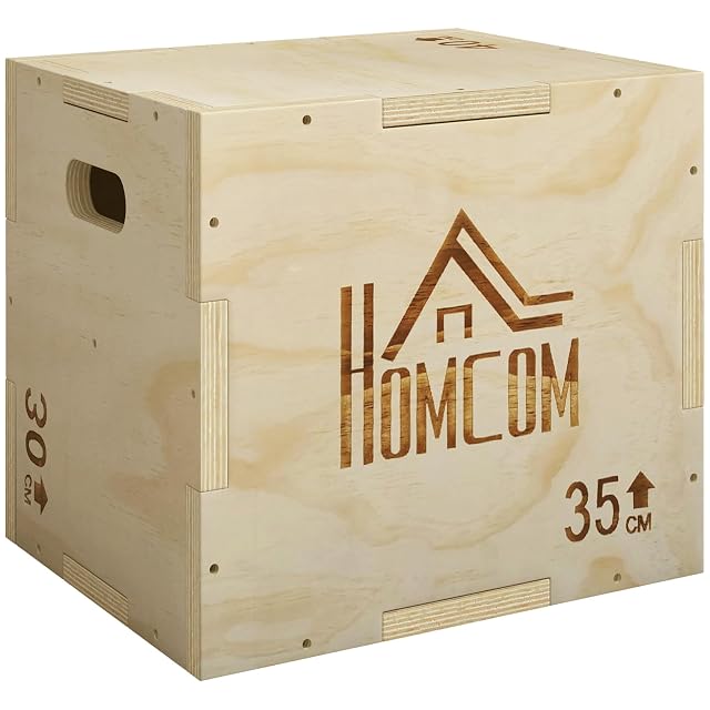 HOMCOM 3-in-1 Plyo Box aus massiver Buche mit ausgeschnittenen Griffen