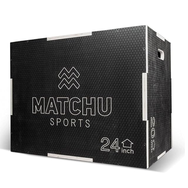 Matchu Sports schwarze Plyo Box aus Holz mit rutschhemmender Beschichtung und eingelassenen Griffen