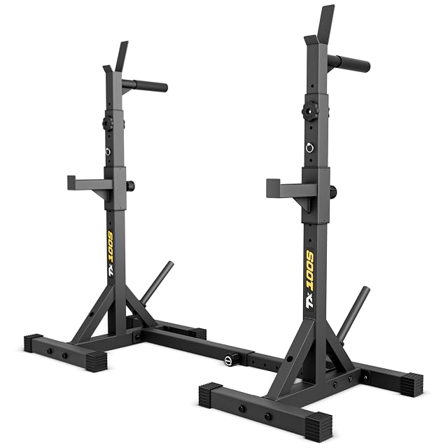 TREX SPORT TX-100S Kniebeugenständer mit eingebauten Dip-Griffen und Scheibenablage