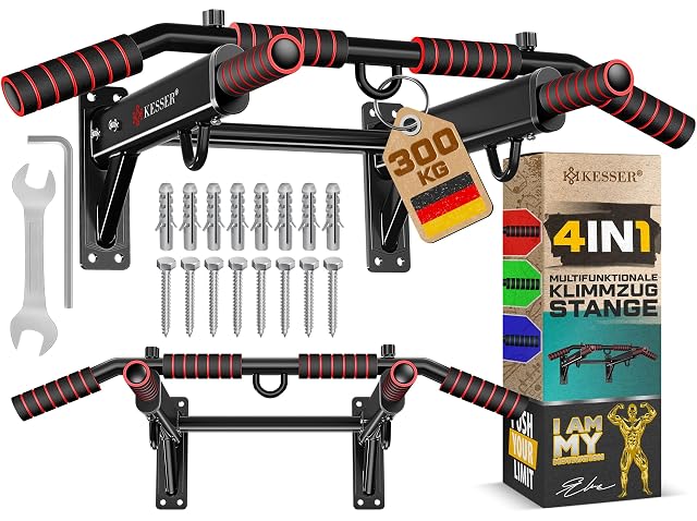 KESSER 4-in-1 Klimmzugstange für die Wand mit Mehrgriffholmen und Ösen zum Anhängen