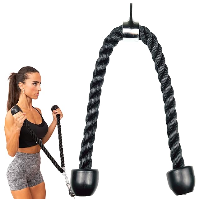 MuscleForge langes schwarzes Trizepsseil aus Nylon mit einem Karabiner