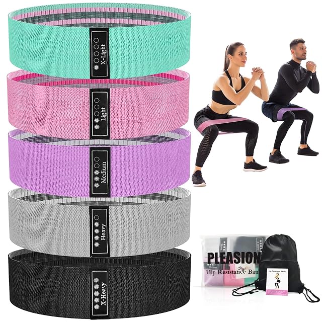 PLEASION Set aus fünf Textil-Fitnessbändern in fünf Farben