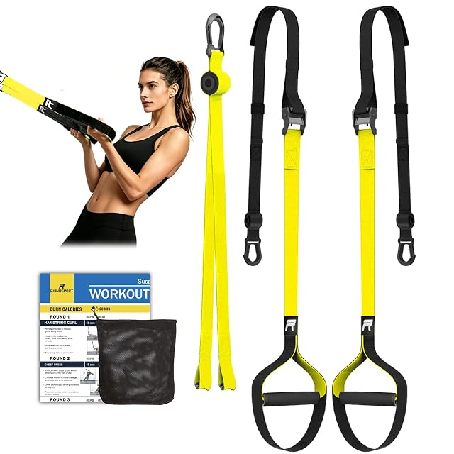 RHINOSPORT S6 gelber Schlingentrainer mit Polyester-Gurtband und vereintem Fußbeschlag