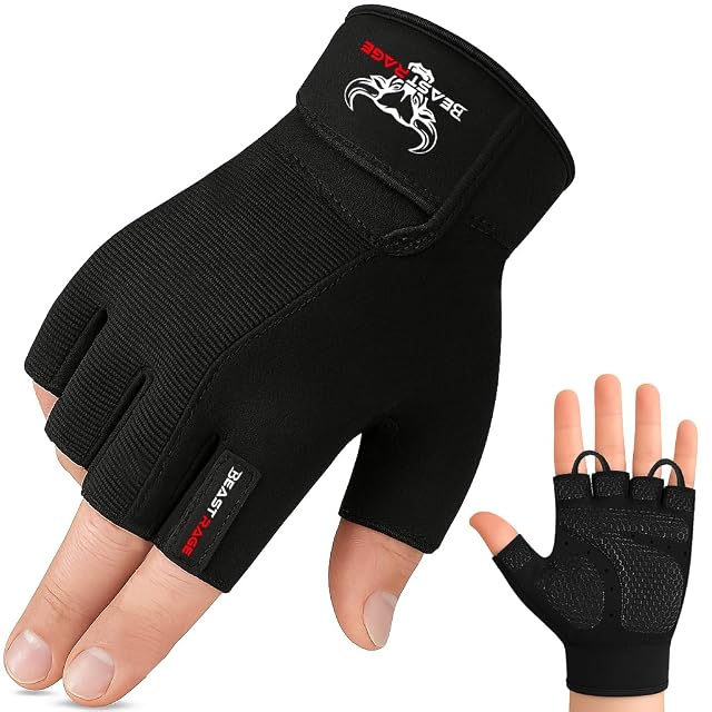BEAST RAGE schwarze Halbfinger-Trainingshandschuhe mit strukturierter Silikon-Handfläche