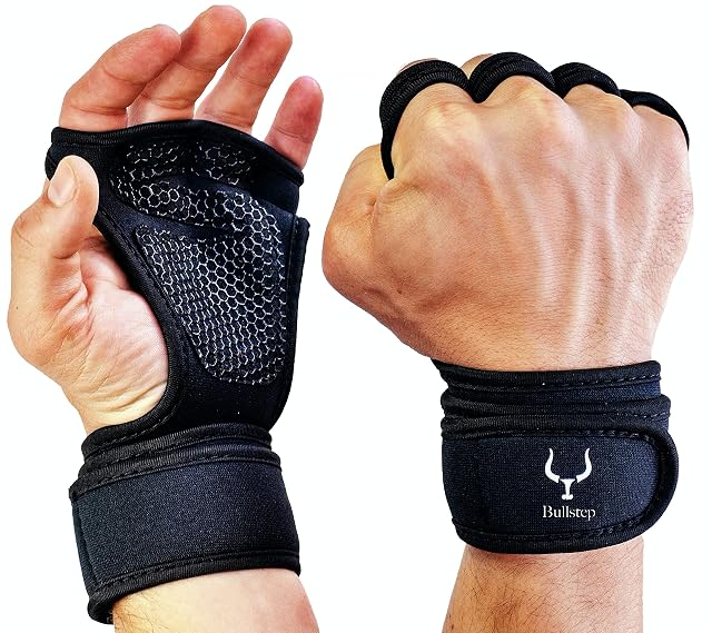 Bullstep schwarze Gym-Handschuhe mit offenen Fingern und eingebautem Handgelenkband