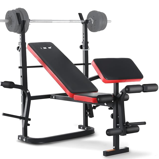 ISE SY-5430B rot-schwarze Multifunktions-Hantelbank mit Butterfly-Armen und Beinbeuger