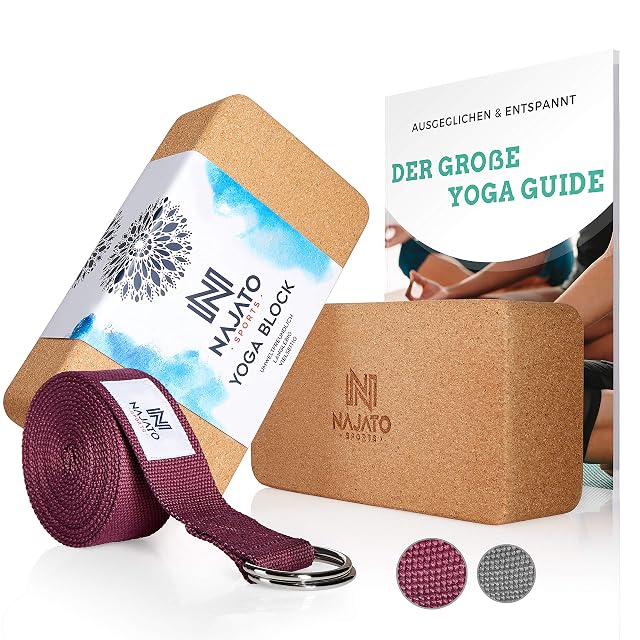 NAJATO Paar Kork-Yogablöcke mit einem Yogagurt aus Baumwolle